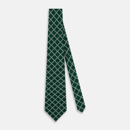 Forest Green Houndstooth Check Printed Silk Tie Image 1