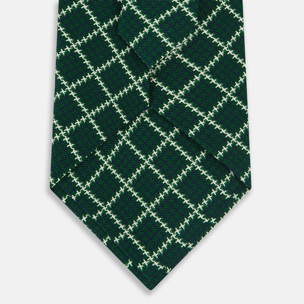 Forest Green Houndstooth Check Printed Silk Tie OS