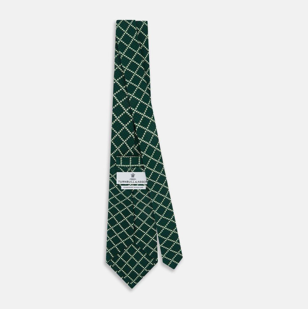 Forest Green Houndstooth Check Printed Silk Tie OS