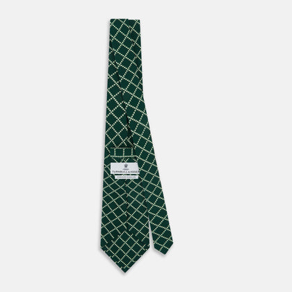 Forest Green Houndstooth Check Printed Silk Tie Image 3