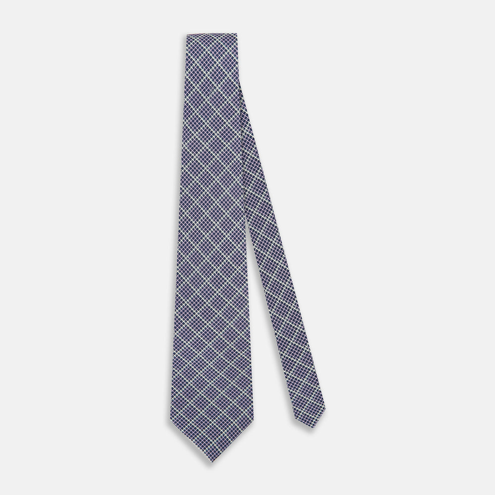 Lilac Houndstooth Check Printed Silk Tie OS