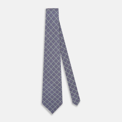 Lilac Houndstooth Check Printed Silk Tie Image 1