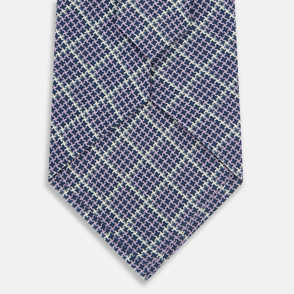 Lilac Houndstooth Check Printed Silk Tie OS