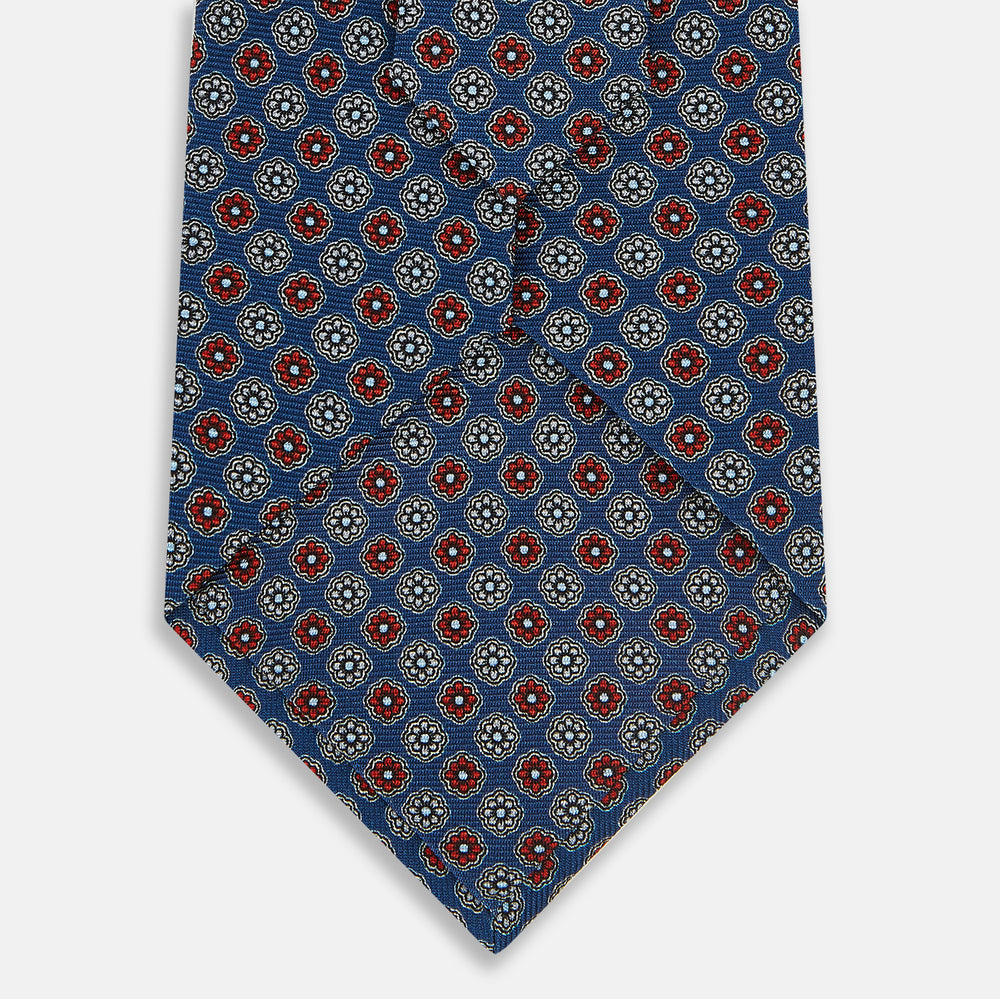Azzurro Contrasting Rosette Medallion Printed Silk Tie OS