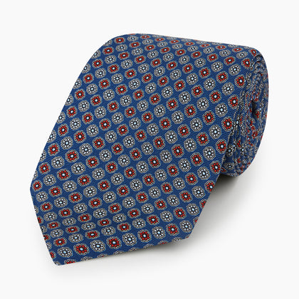 Azzurro Contrasting Rosette Medallion Printed Silk Tie Image 4
