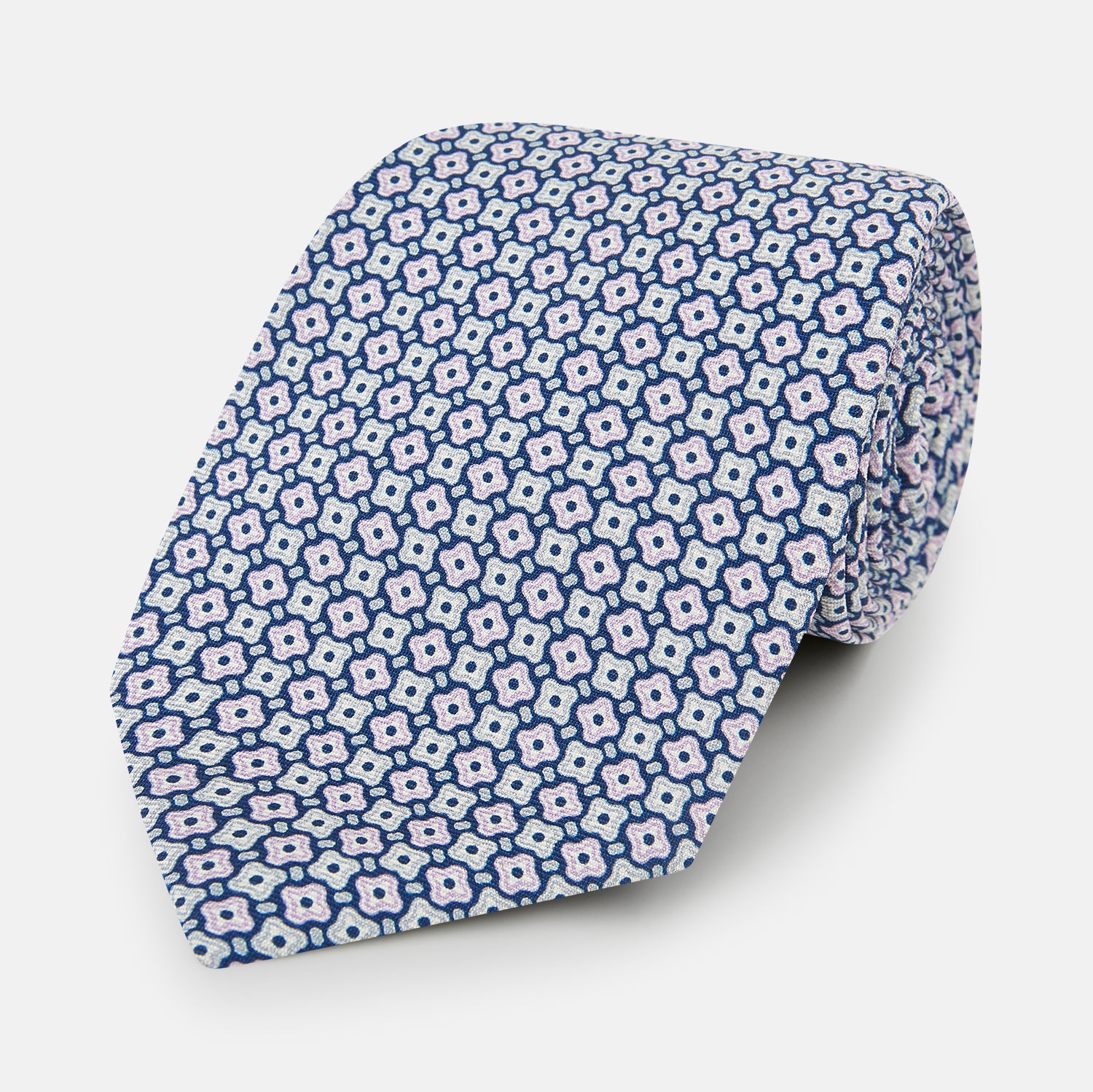 View 1 of product Pale Blue and Green Abstract Quatrefoil Foulard Printed Silk Tie OS