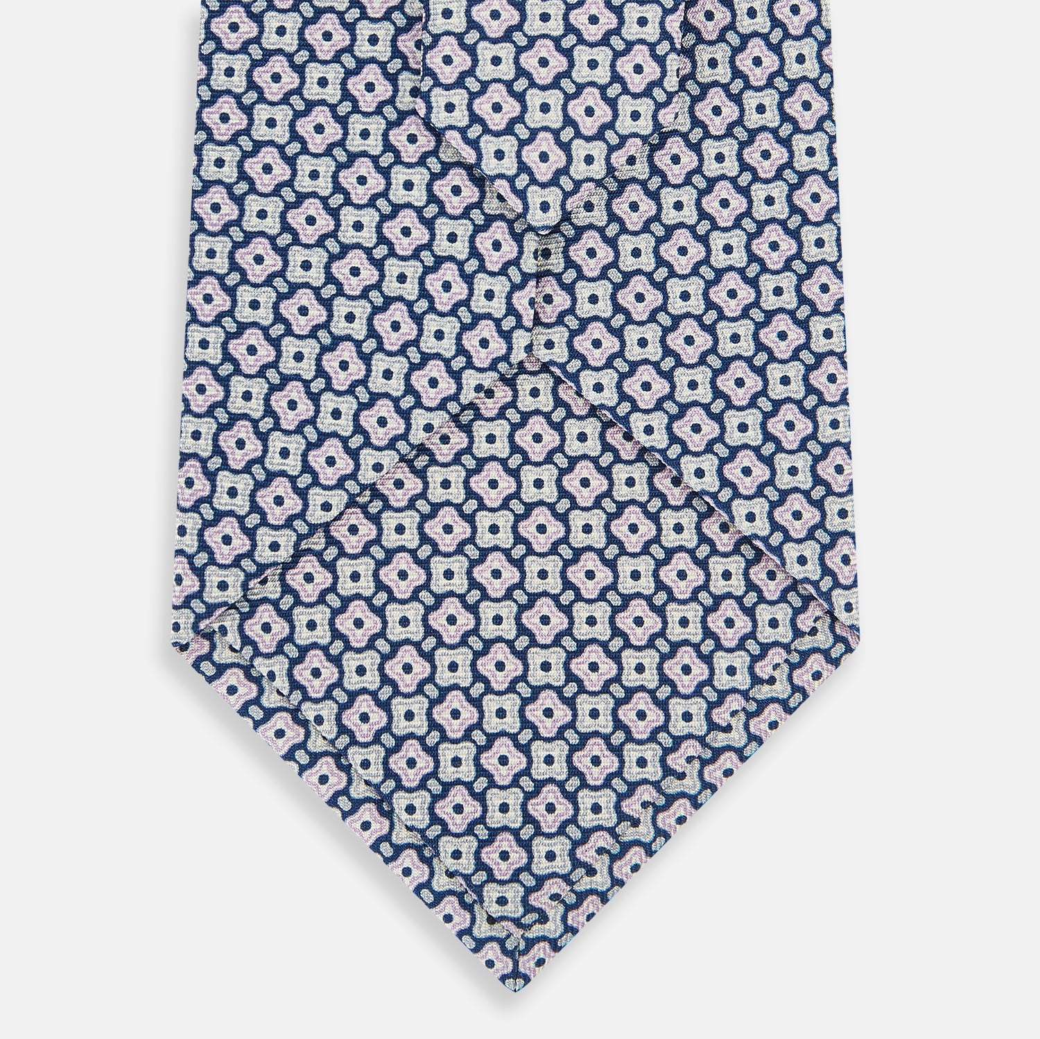 View 3 of product Pale Blue and Green Abstract Quatrefoil Foulard Printed Silk Tie OS