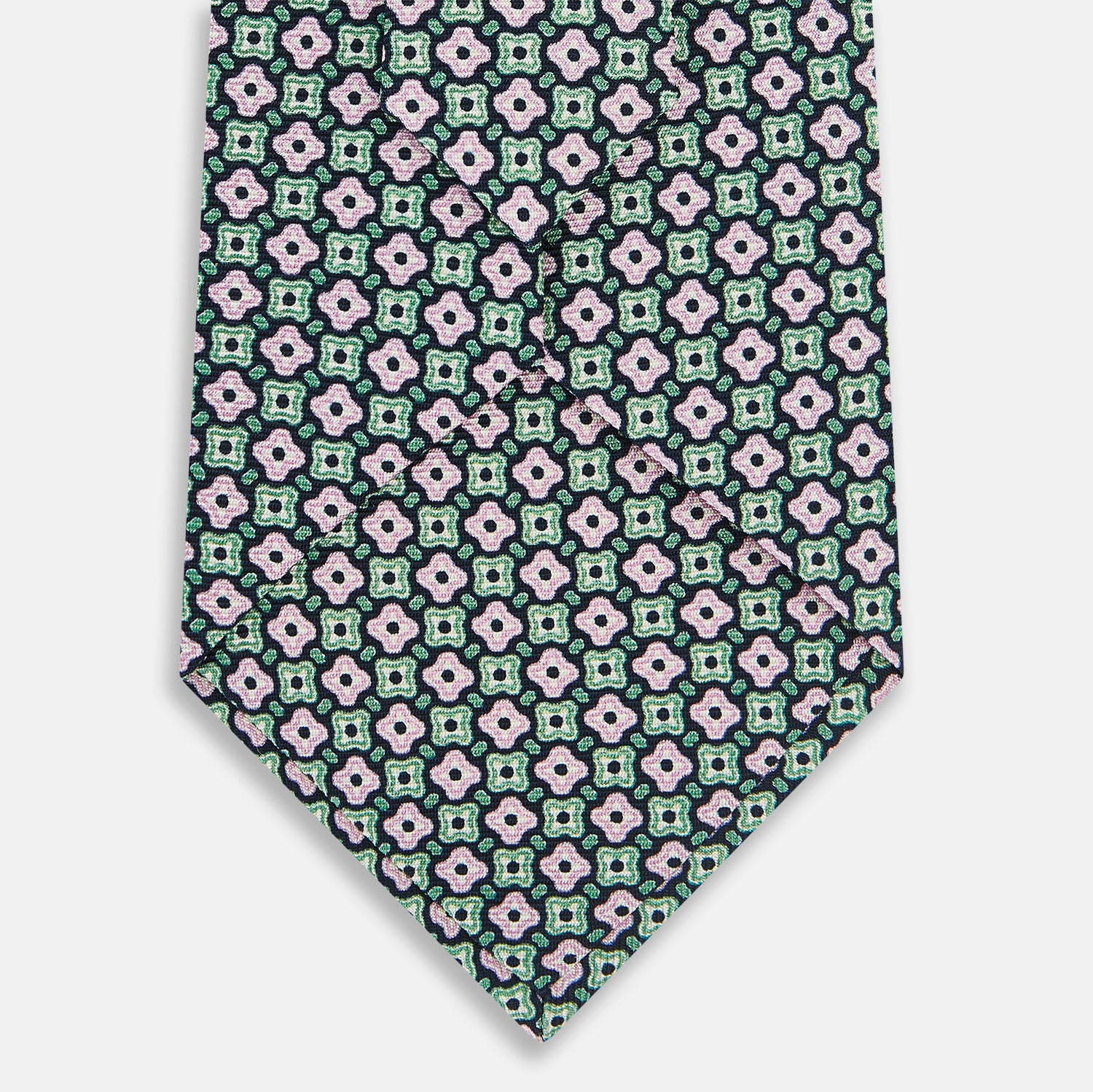 View 3 of product Kelly Green and Pink Abstract Quatrefoil Foulard Printed Silk Tie OS