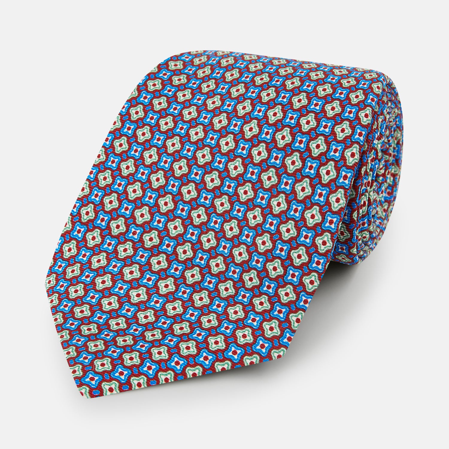 View 1 of product Tulip Red and Blue Abstract Quatrefoil Foulard Printed Silk Tie OS