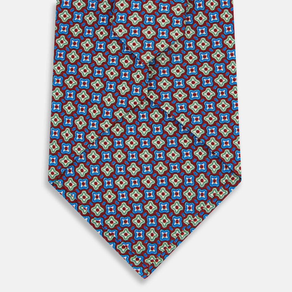 Tulip Red and Blue Abstract Quatrefoil Foulard Printed Silk Tie OS