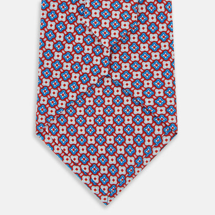 Red and Blue Abstract Quatrefoil Foulard Printed Silk Tie Image 2