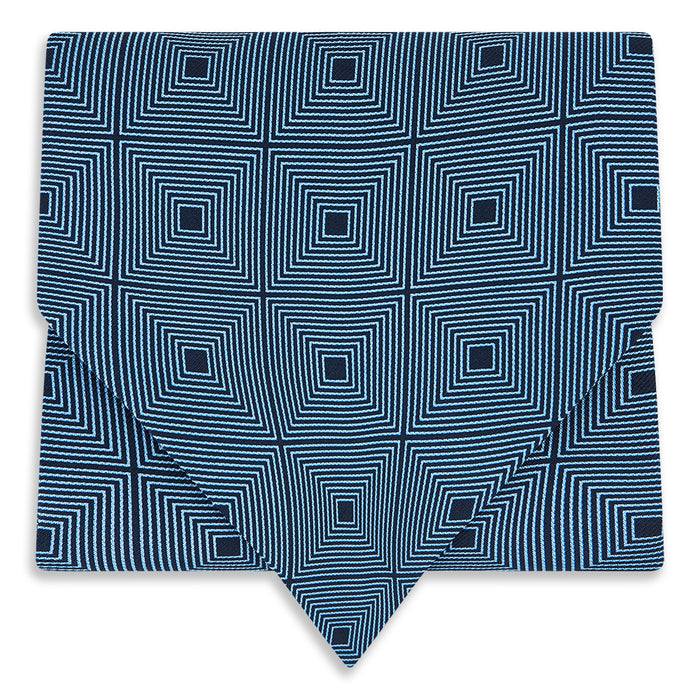 Blue and Navy Concentric Square Printed Silk Cravat Image 4