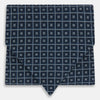 View 1 of product A folded Geometric Navy Quatrefoil Motif Ascot Tie in Silk, featuring a navy ground with a white grid pattern and small quatrefoil motifs in each square.