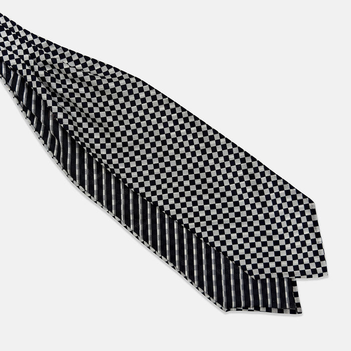 TIES ASCOTS SILK CHECK/STRIPE PRINTED NVY/WHT Image 2