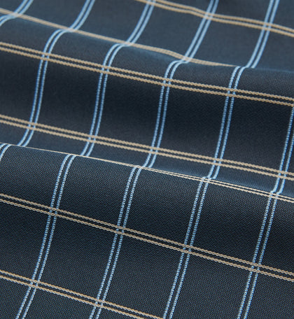 Navy Fine Double Check Silk Cravat Image 3