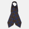 View 2 of product The Turnbull & Asser Blue and Brown Tartan Silk Blend Cravat is neatly folded with sharp creases and displayed on a white background.