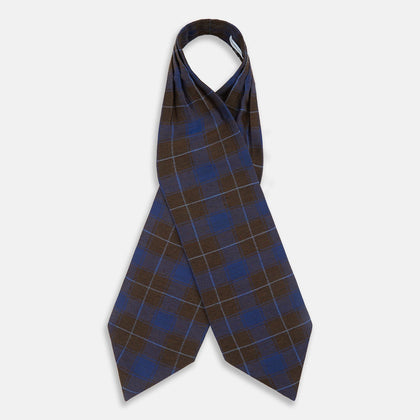 Blue and Brown Tartan Silk Blend Cravat Image 1