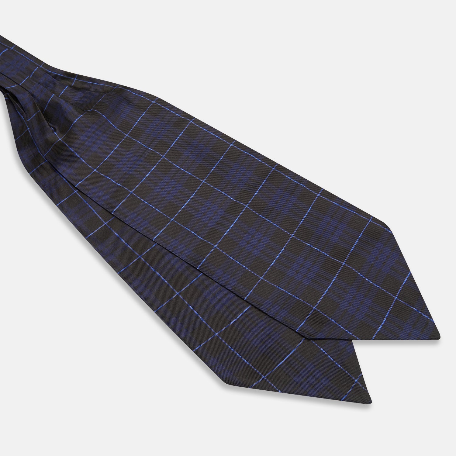 View 3 of product Pair the Turnbull & Asser Green Tartan Silk Cravat with a pocket square in a dark plaid of blue and black—a sharp, pointed accent that perfectly complements formal neckwear.