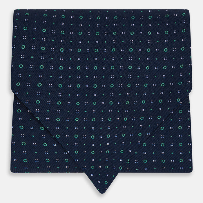 Dark Navy Geometric Pin-Dot Printed Silk Cravat