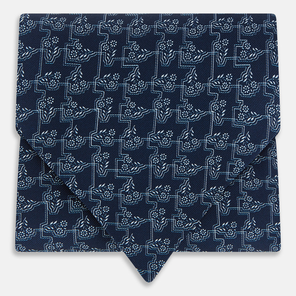 TIES ASCOTS FLORAL JIGSAW PRNTD SILK SUPER DRK NVY OS