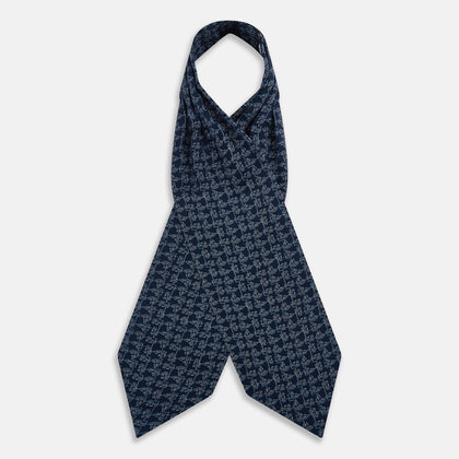Dark Navy Floral Jigsaw Printed Silk Cravat Image 1