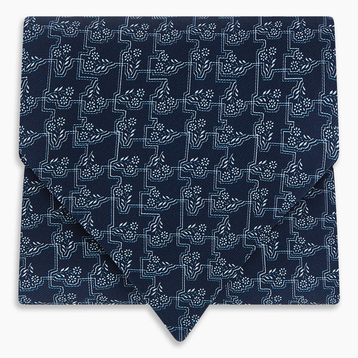 Dark Navy Floral Jigsaw Printed Silk Cravat Image 4