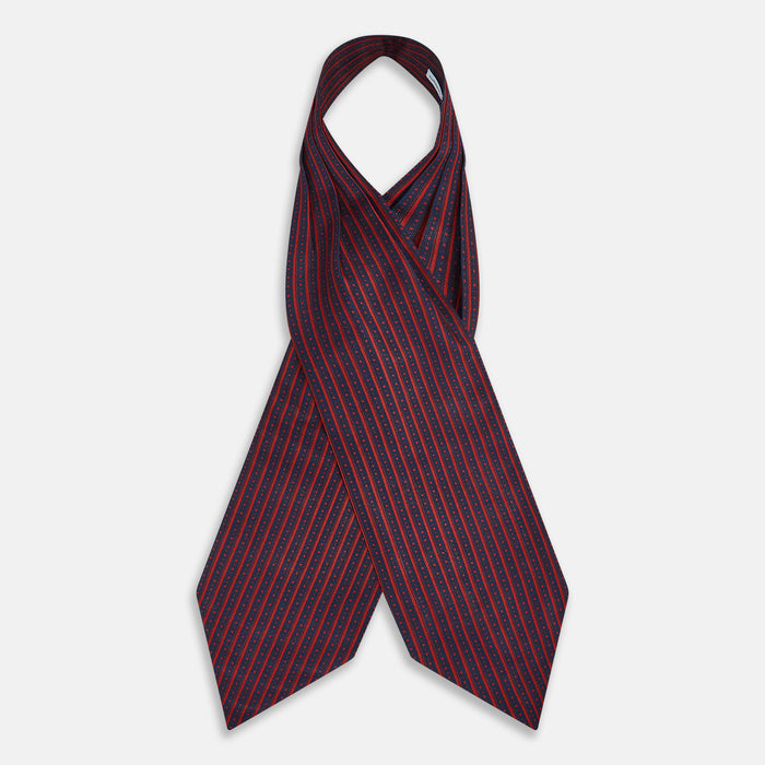 Red Beaded Ticking Stripe Printed Silk Cravat Image 1