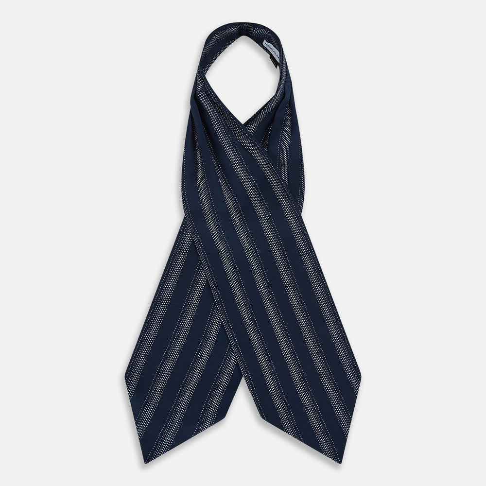 TIES ASCOTS DOT STRIPE PRINTED SILK NAVY OS