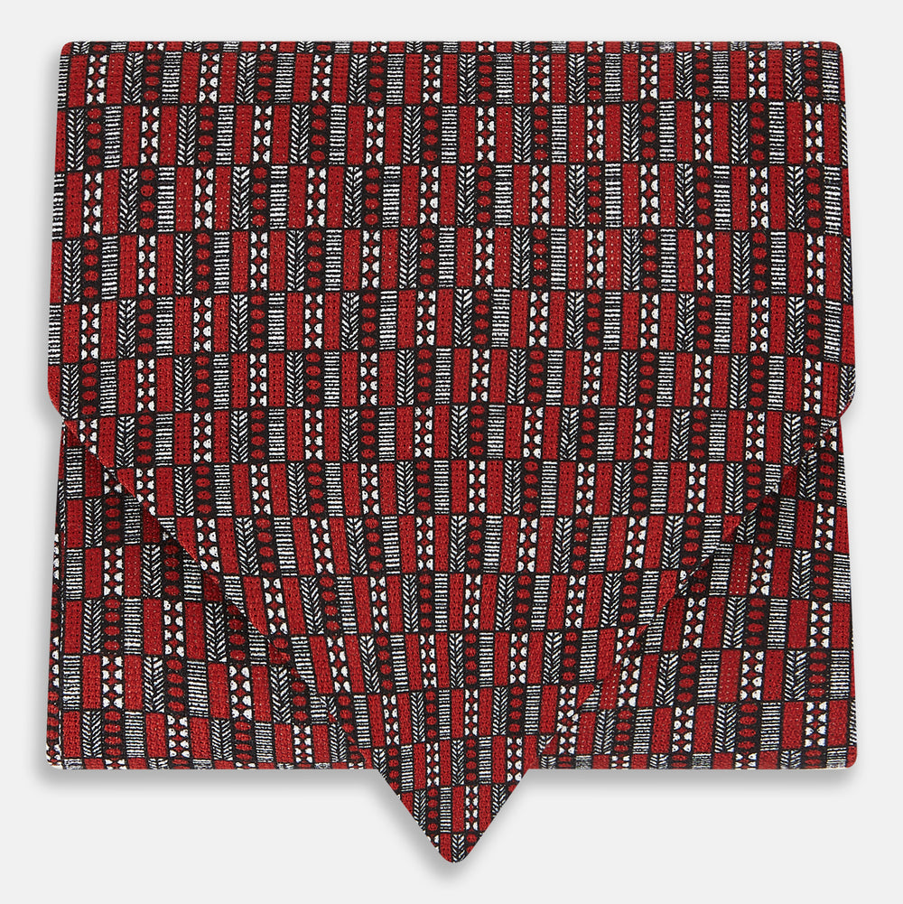 TIES ASCOTS GEOMETRIC RECTANGLES PRINTED SILK RED OS