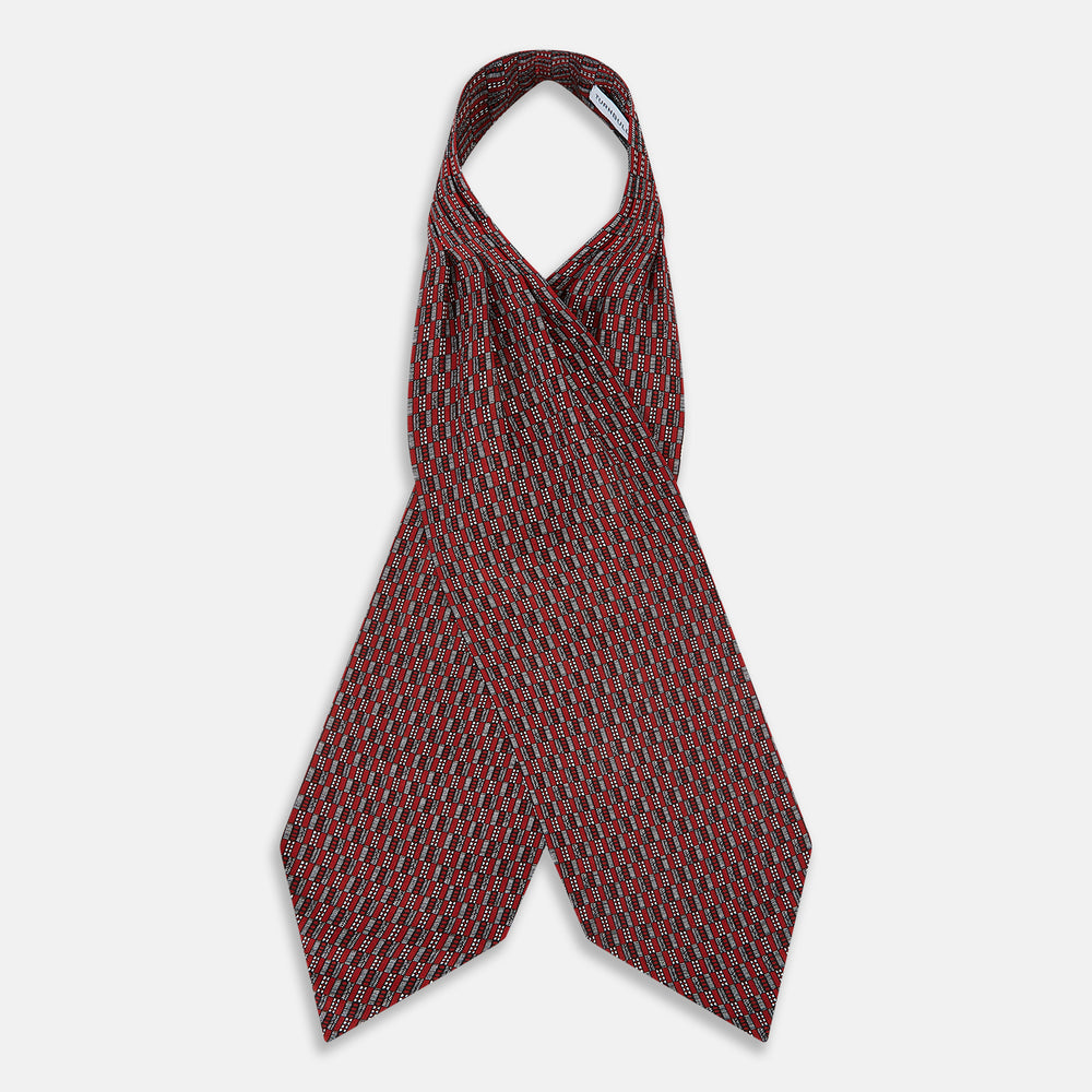 TIES ASCOTS GEOMETRIC RECTANGLES PRINTED SILK RED OS