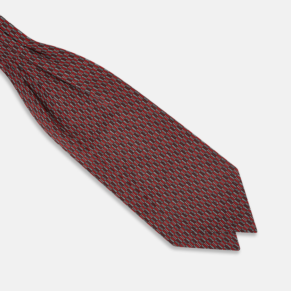 TIES ASCOTS GEOMETRIC RECTANGLES PRINTED SILK RED OS