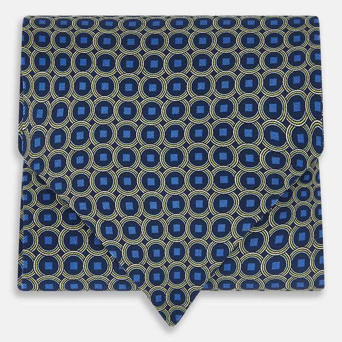 Navy Interlocking Circle Foulard Silk Cravat