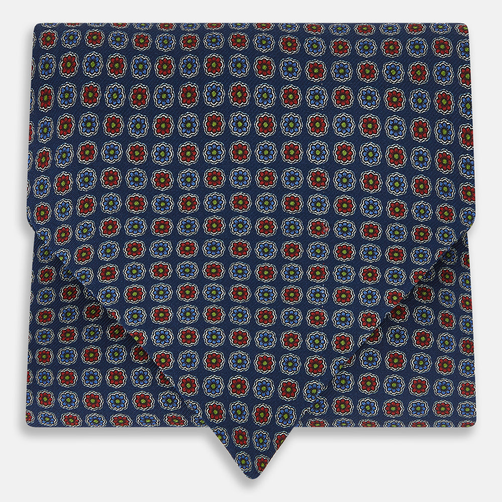 TIES ASCOTS FLOWER PRINTED SILK DARK NAVY 2 OS