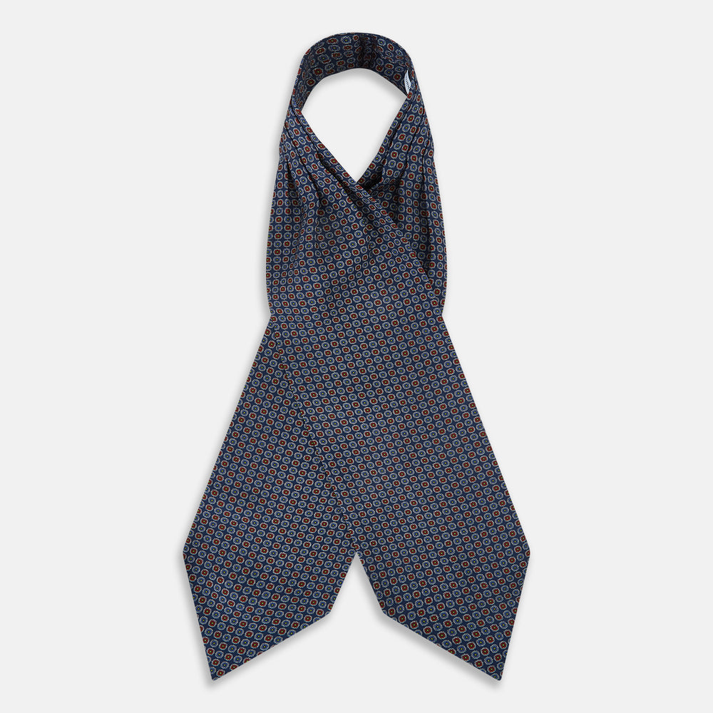 TIES ASCOTS FLOWER PRINTED SILK DARK NAVY 2 OS
