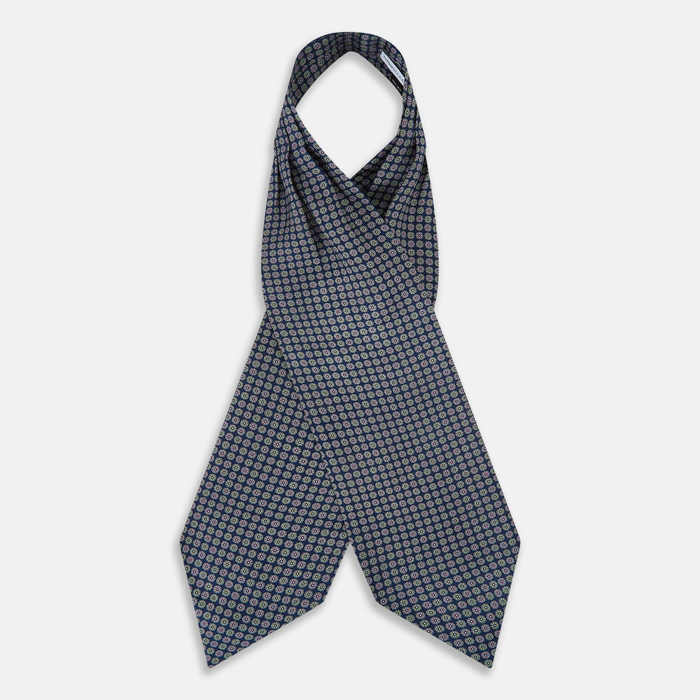 TIES ASCOTS FLOWER PRINTED SILK SUPER DARK NAVY OS