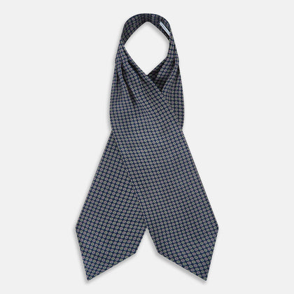 Dark Navy Contrasting Rosette Medallion Printed Silk Cravat Image 1