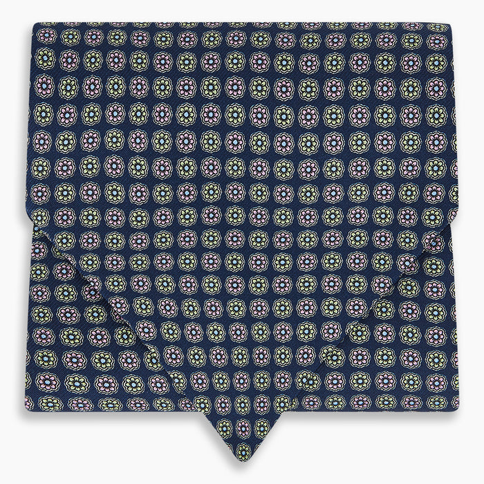 Dark Navy Contrasting Rosette Medallion Printed Silk Cravat Image 4