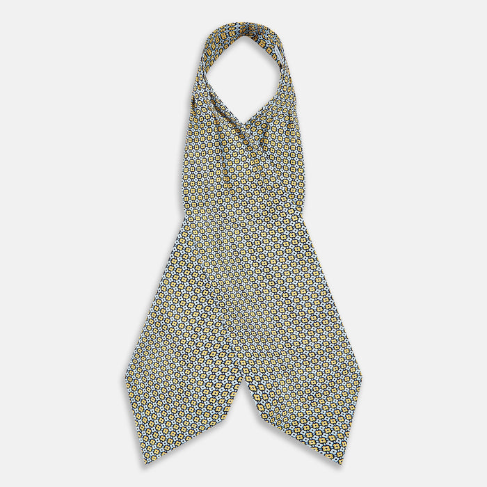 Citrus Yellow Abstract Quatrefoil Foulard Printed Silk Cravat Image 1