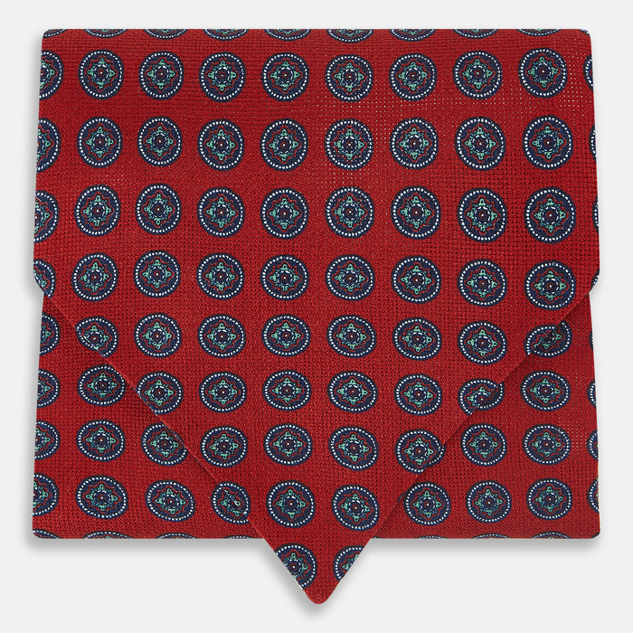 Red Rosette Medallion Printed Silk Cravat