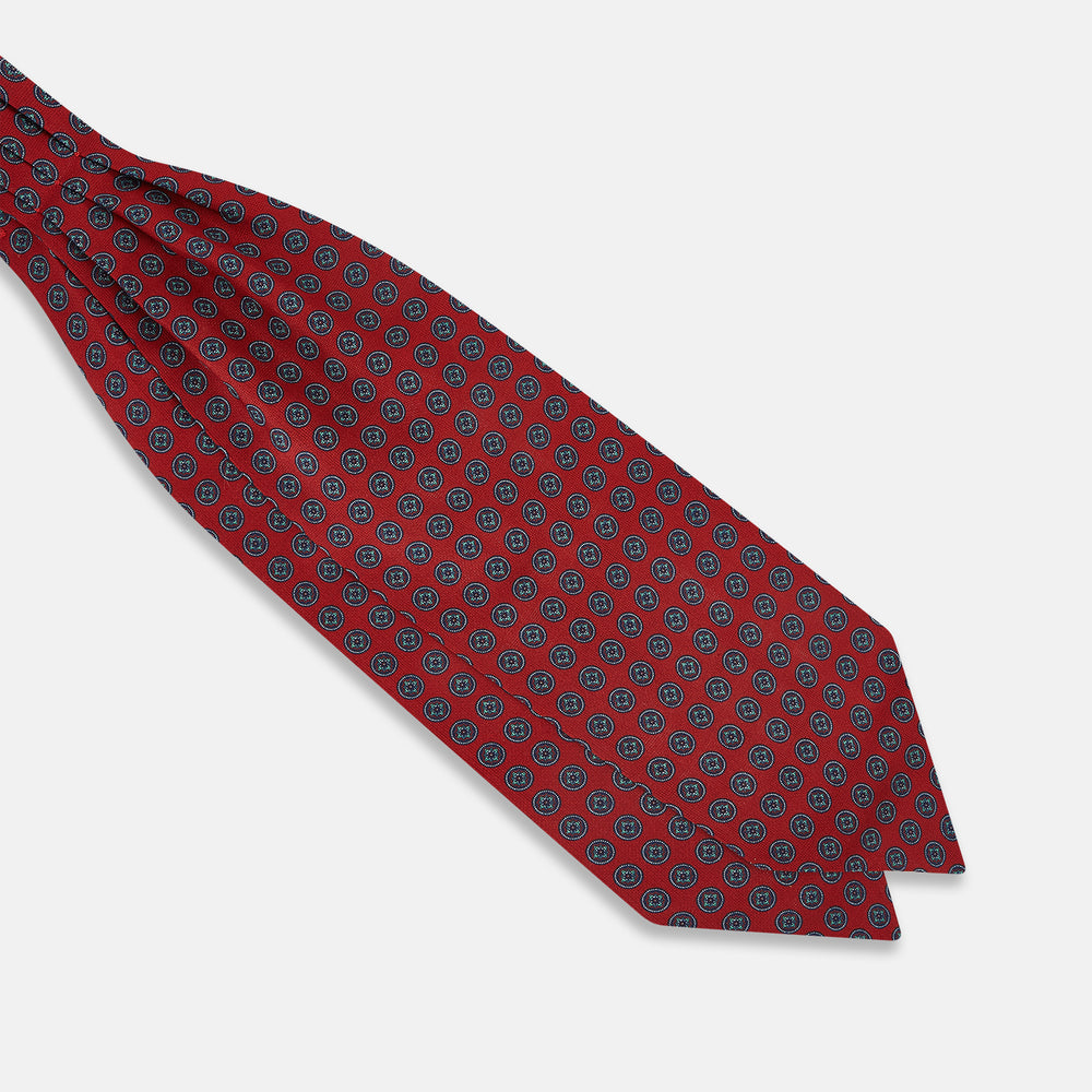 TIES ASCOTS FLORAL MEDALLION PRINTED SILK RED OS