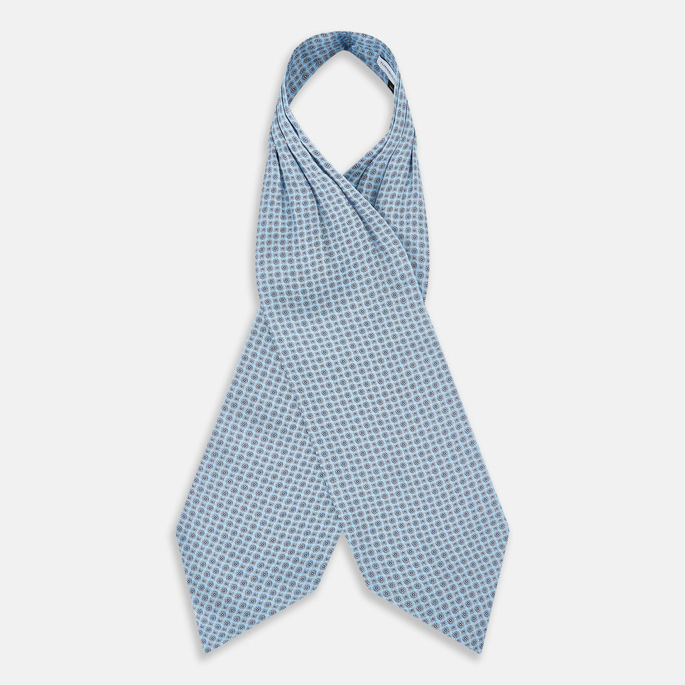 TIES ASCOTS MICRO GEOMETRIC FLORAL PRNTD SILK BLUE OS