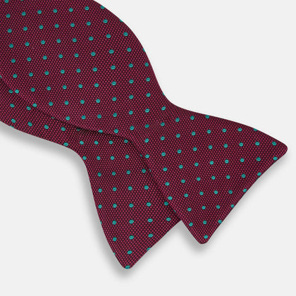 Green and Magenta Spot Silk Bow Tie Image 2