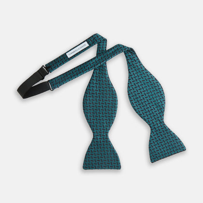Turquoise Geometric Silk Bow Tie Image 1