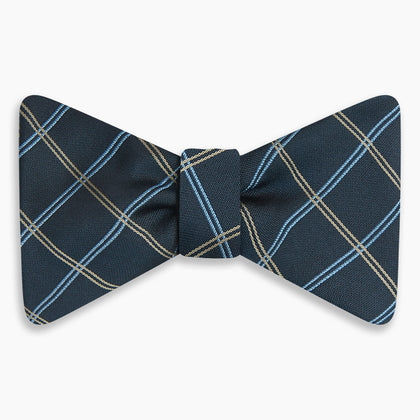 Navy Triple Check Silk Bow Tie Image 3
