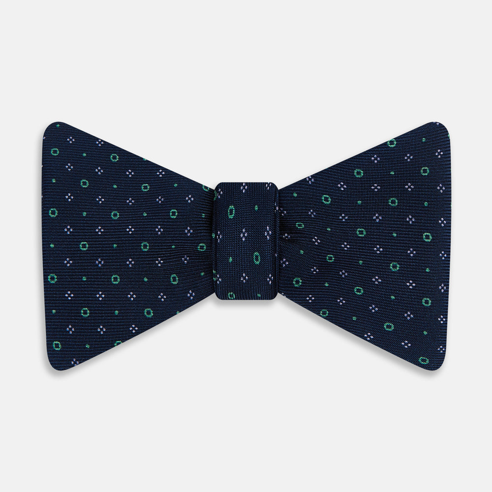 TIES BOWS CIRCLES DOTS PRNTD SILK SUPER DRK NVY OS