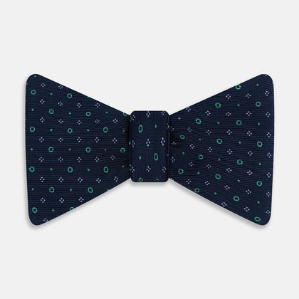 Dark Navy Geometric Pin-Dot Printed Silk Bow Tie
