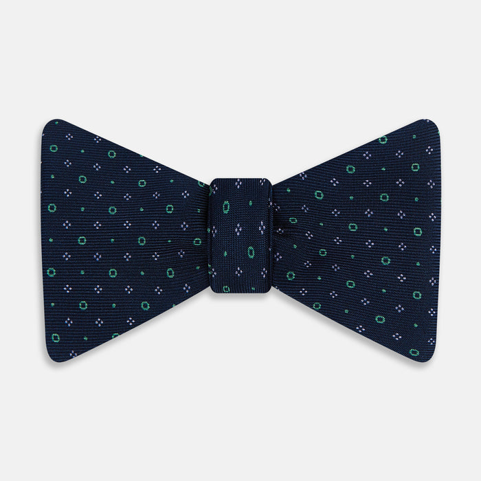 Dark Navy Geometric Pin-Dot Printed Silk Bow Tie