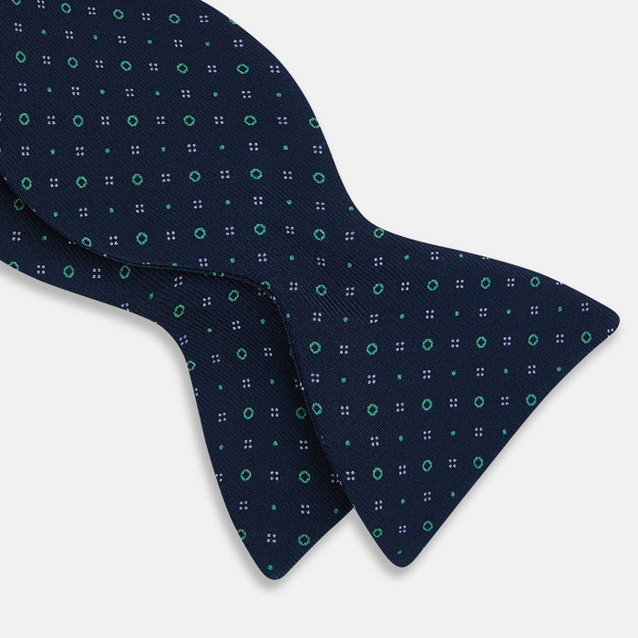 Dark Navy Geometric Pin-Dot Printed Silk Bow Tie Image 1