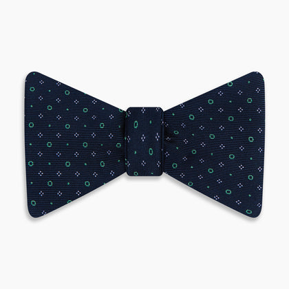 Dark Navy Geometric Pin-Dot Printed Silk Bow Tie Image 3