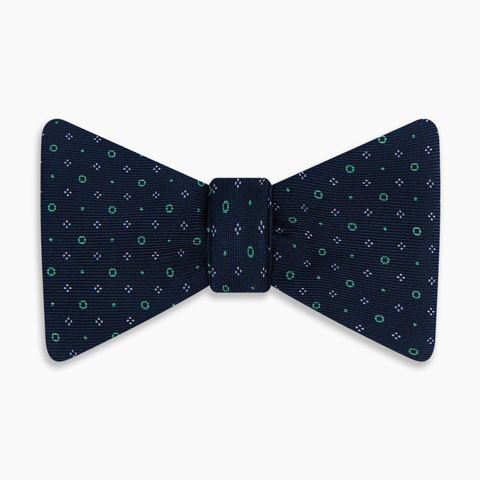Dark Navy Geometric Pin-Dot Printed Silk Bow Tie Image 3